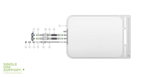 Graphic of IRIS single-use assembly with 10l 2D bag, aqs.