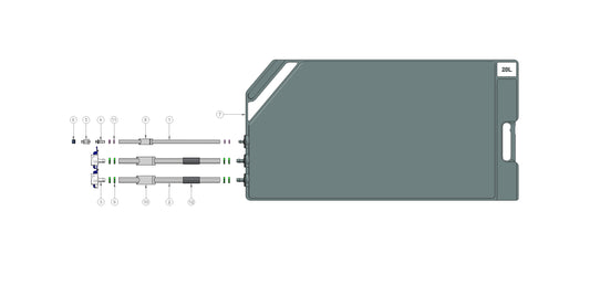 Graphic of IRIS single-use assembly with 20l 2D bag, aqs.