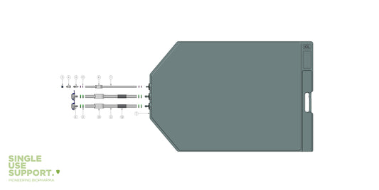 Graphic of IRIS single-use assembly with 50l 2D bag, aqs.