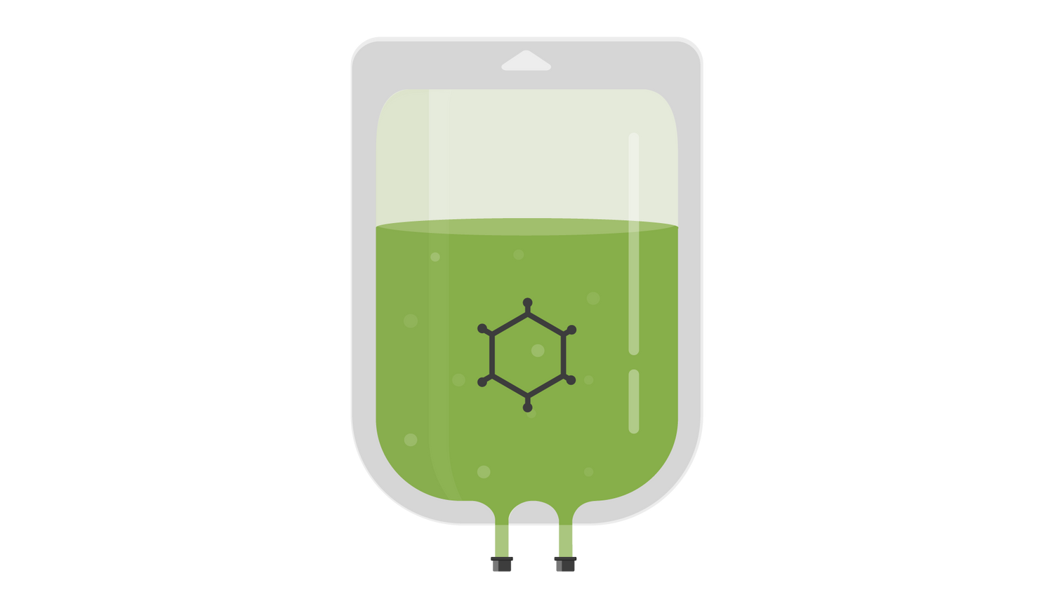 Green icon of a single use bag on a transparent background indicating gene-modified cell therapies.