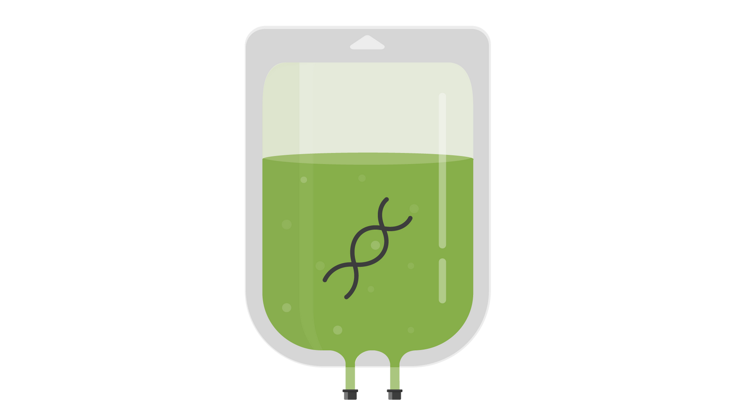 Green icon of a single use bag on a transparent background indicating gene therapies.