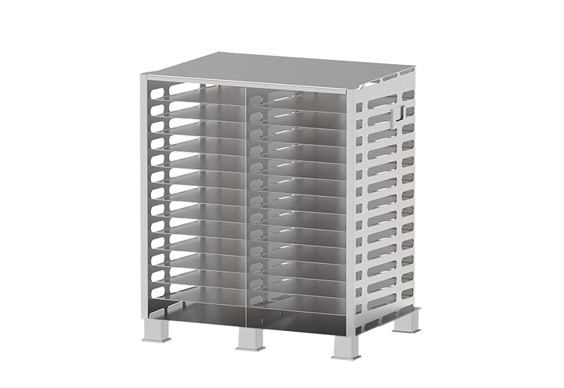 Image of stainless steel rack for RoSS shells on a transparent background.