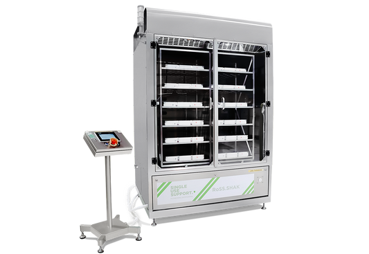 Image of RoSS.SHAK shaking and cooling solution on white background, for uniform mixture of biopharmaceutical drug substances by Single Use Support.