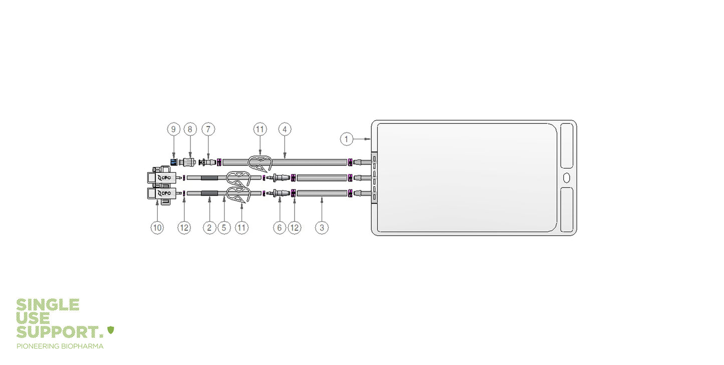 Graphic of IRIS single-use assembly with 1l 2D bag, cnx.