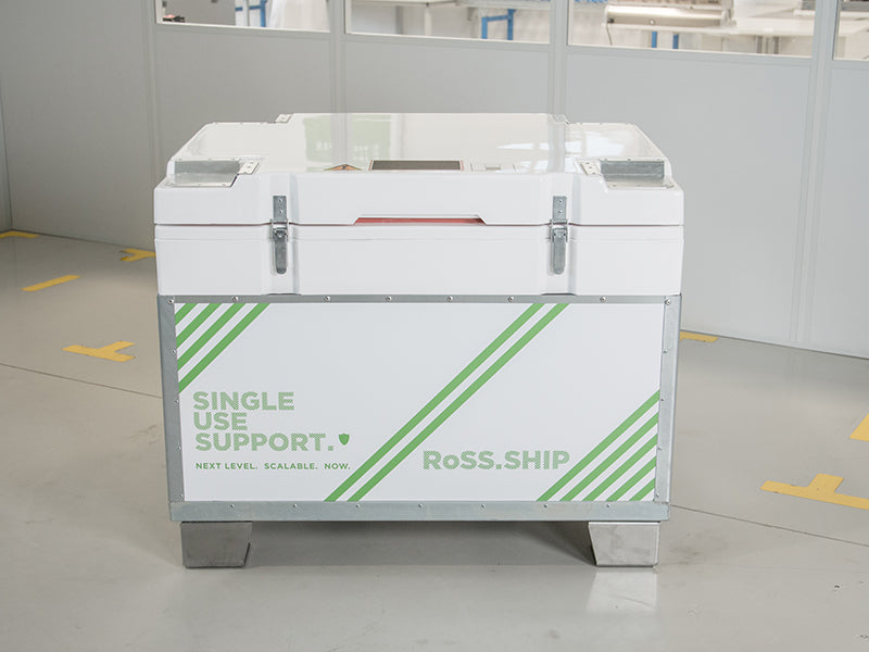 An image of a multi-use cold chain shipping container for the transport of biopharmaceutical products.