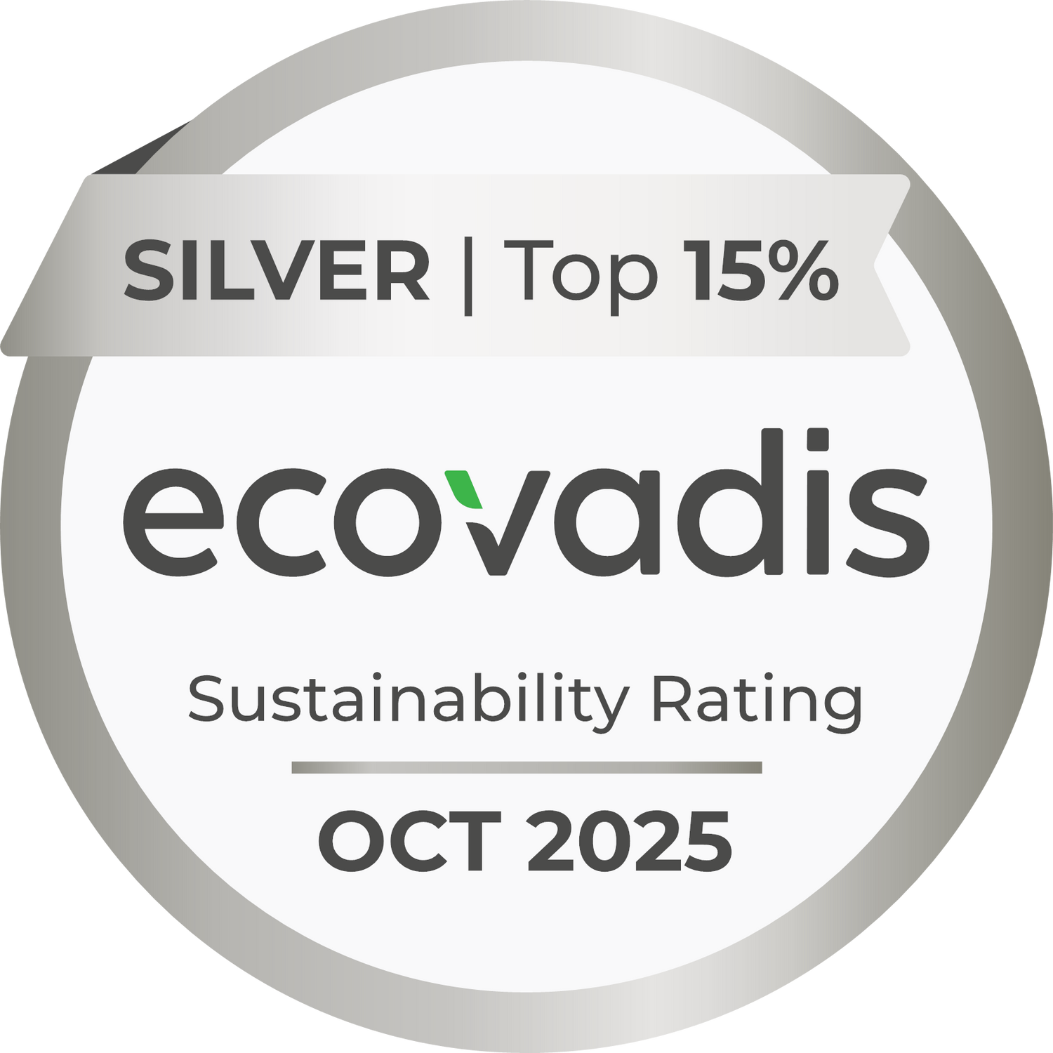 2025 Ecovadis sustainablility rating silver badge for committed sustainability on a transparent background. 