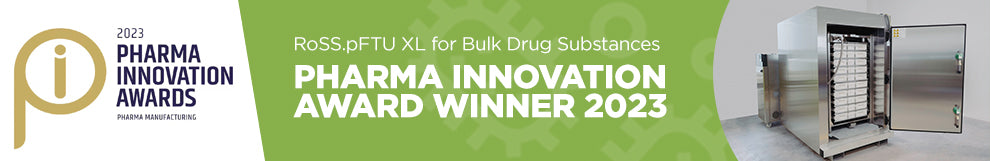 Banner of the Pharma Innovation Award winner representing RoSS.pFTU XL - a bulk drug substance freezer.