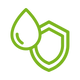 Green icon of a droplet and a protective shield on a transparent background demonstrating aseptic decoupling