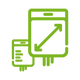 Green icon of two single-use bags on a transparent background demonstrating the availability of different sizes