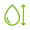 Green icon of a water droplet and an arrow on a transparent background demonstrating scalability