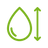 Green icon of a water droplet and an arrow on a transparent background demonstrating scalability