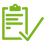 Green icon of a clipboard with a check mark