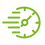 Green icon of a clock on a transparent background demonstrating fast lead times