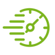 Green icon of a clock on a transparent background demonstrating fast lead times