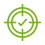 Green icon of a checkmark symbol inside a target on a transparent background demonstrating highest accuracy