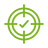 Green icon of a checkmark symbol inside a target on a transparent background demonstrating highest accuracy