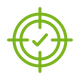 Green icon of a checkmark symbol inside a target on a transparent background demonstrating highest accuracy