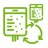 Green icon of two single-use bags with even distribution on a transparent background demonstrating homogeneity