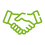 Green icon of two hands shaking on a transparent background demonstrating reliable partnership