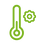 Green icon of a thermometer on a transparent background demonstrating temperature control 