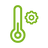 Green icon of a thermometer on a transparent background demonstrating temperature control 