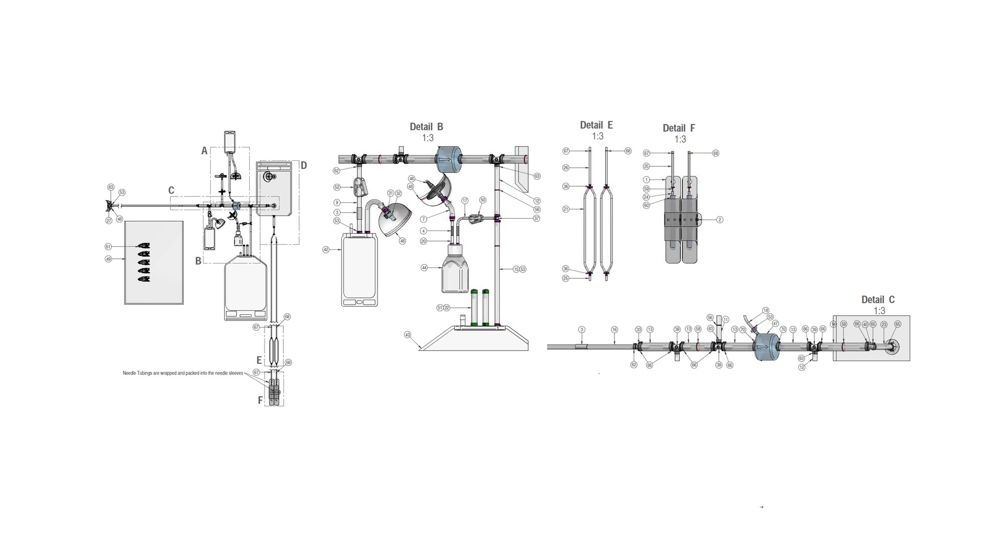Graphic of a needle filling single-use assembly for PUPSIT-compatible pharmaceutical filtration.