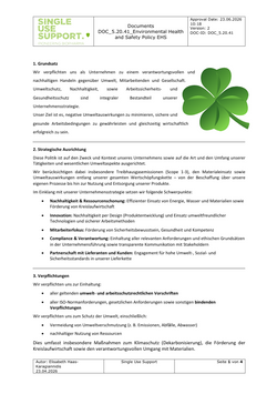 Preview of Single Use Support's environmental health and safety policy document