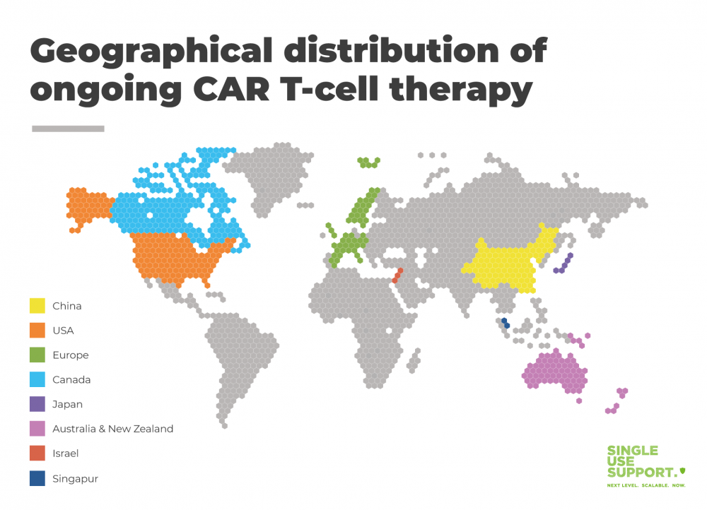 Geographical distribution of ongoing Car T-cell therapy
